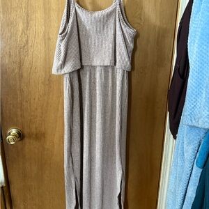 SHEIN Ribbed Maxi Dress in Light Brown